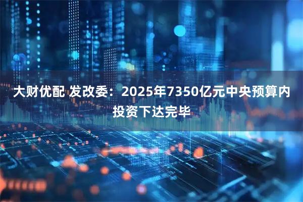 大财优配 发改委：2025年7350亿元中央预算内投资下达完毕